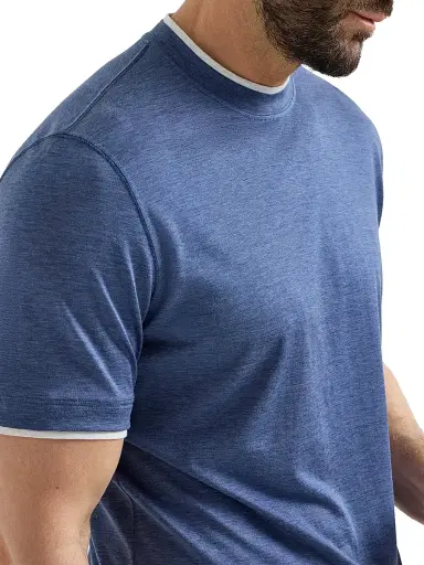 Brunello Cucinelli Men's Silk and Cotton Jersey Crew-Neck T-Shirt with Faux Layering - Denim | Thumbnail 3 Brunello Cucinelli Men's Silk and Cotton Jersey Crew-Neck T-Shirt with Faux Layering - Denim | Thumbnail 3