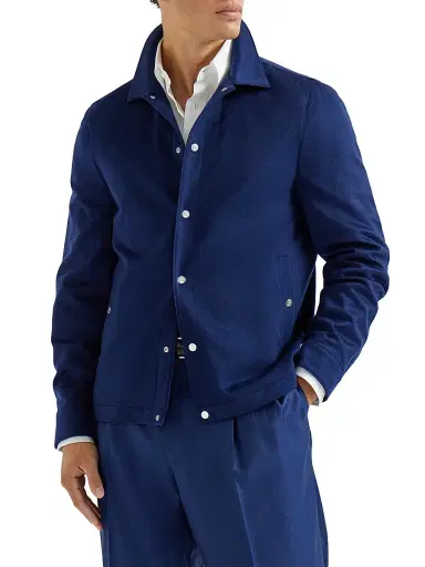 Brunello Cucinelli Men's Lightweight Cashmere Flannel Outerwear Jacket - Royale Blue | Thumbnail 2 Brunello Cucinelli Men's Lightweight Cashmere Flannel Outerwear Jacket - Royale Blue | Thumbnail 2
