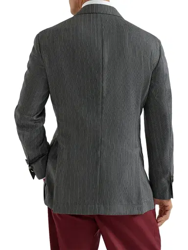 Brunello Cucinelli Men's Virgin Wool Fresco One and a Half Breasted Tailor Blazer with Metal Buttons - Dark Grey | Thumbnail 3 Brunello Cucinelli Men's Virgin Wool Fresco One and a Half Breasted Tailor Blazer with Metal Buttons - Dark Grey | Thumbnail 3
