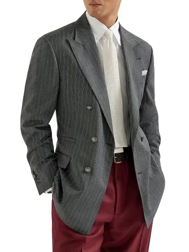 Brunello Cucinelli Men's Virgin Wool Fresco One and a Half Breasted Tailor Blazer with Metal Buttons - Dark Grey | Thumbnail 5 Brunello Cucinelli Men's Virgin Wool Fresco One and a Half Breasted Tailor Blazer with Metal Buttons - Dark Grey | Thumbnail 5