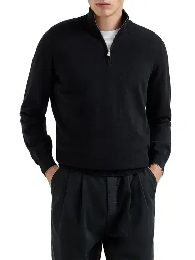 Brunello Cucinelli Men's Cashmere Sweater with Half Zip | Thumbnail 2