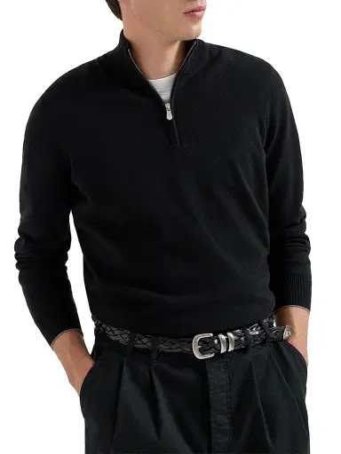Brunello Cucinelli Men's Cashmere Sweater with Half Zip | Thumbnail 5