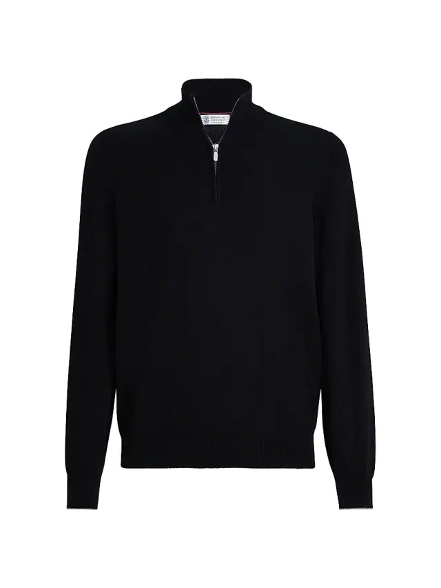Brunello Cucinelli Men's Cashmere Sweater with Half Zip - Black