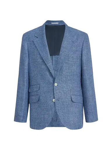 Brunello Cucinelli Men's Virgin Wool, Silk and Linen Hopsack Deconstructed Cavallo Blazer | Thumbnail 2 Brunello Cucinelli Men's Virgin Wool, Silk and Linen Hopsack Deconstructed Cavallo Blazer | Thumbnail 2