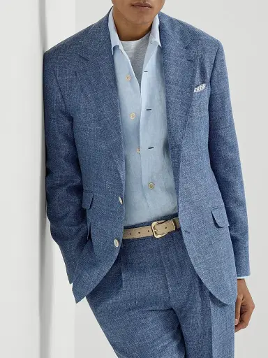 Brunello Cucinelli Men's Virgin Wool, Silk and Linen Hopsack Deconstructed Cavallo Blazer | Thumbnail 5 Brunello Cucinelli Men's Virgin Wool, Silk and Linen Hopsack Deconstructed Cavallo Blazer | Thumbnail 5