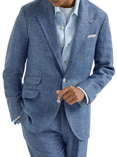 Brunello Cucinelli Men's Virgin Wool, Silk and Linen Hopsack Deconstructed Cavallo Blazer | Thumbnail 1 Brunello Cucinelli Men's Virgin Wool, Silk and Linen Hopsack Deconstructed Cavallo Blazer | Thumbnail 1