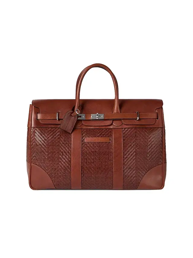Men's Braided Calfskin and Cowhide Country Bag - Cognac