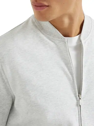 Brunello Cucinelli Men's Techno Cotton French Terry Sweatshirt with Zipper - Pearl Grey - Size XXXL | Thumbnail 4