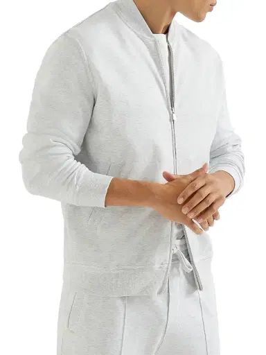 Brunello Cucinelli Men's Techno Cotton French Terry Sweatshirt with Zipper - Pearl Grey - Size XXXL | Thumbnail 5