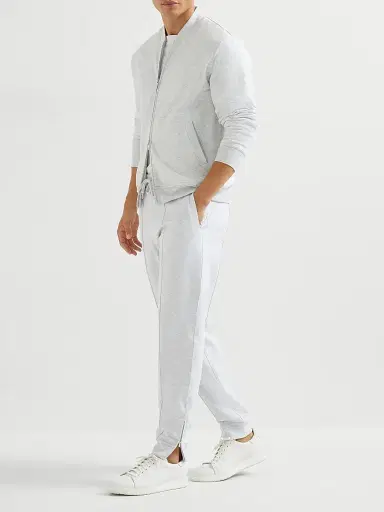 Brunello Cucinelli Men's Techno Cotton French Terry Sweatshirt with Zipper - Pearl Grey - Size XXXL | Thumbnail 6