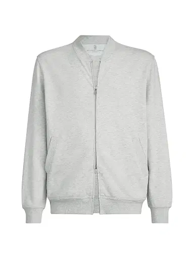 Brunello Cucinelli Men's Techno Cotton French Terry Sweatshirt with Zipper - Pearl Grey - Size XXXL | Thumbnail 1