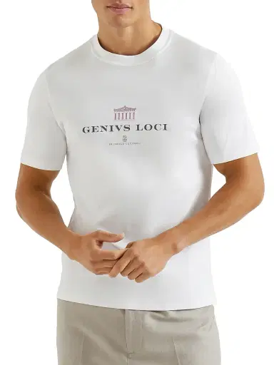Brunello Cucinelli Men's Cotton Jersey Crew-Neck T-Shirt with Print - White | Thumbnail 2 Brunello Cucinelli Men's Cotton Jersey Crew-Neck T-Shirt with Print - White | Thumbnail 2