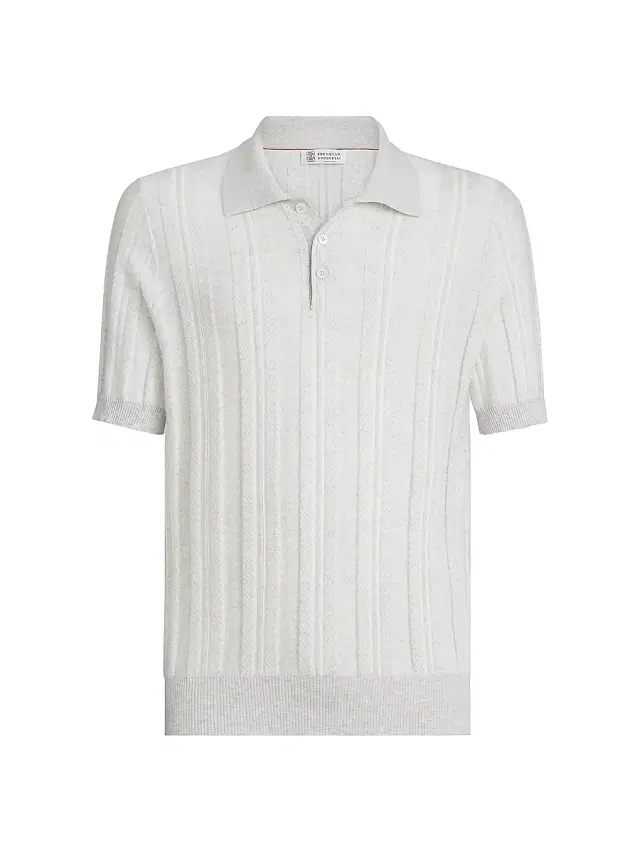 Men's Cotton Jacquard Rib Knit Polo Shirt - Fog