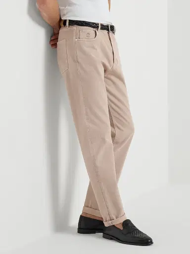 Brunello Cucinelli Men's Garment Dyed Iconic Fit Five Pocket Jeans in Denim - Light Brown - Size 48 | Thumbnail 5 Brunello Cucinelli Men's Garment Dyed Iconic Fit Five Pocket Jeans in Denim - Light Brown - Size 48 | Thumbnail 5