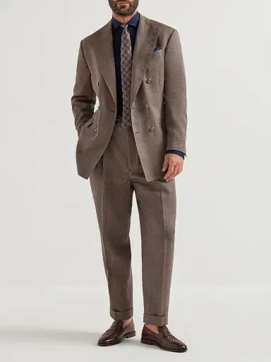 Brunello Cucinelli Men's Linen and Virgin Wool Chevron Trousers with Double Pleats | Thumbnail 6