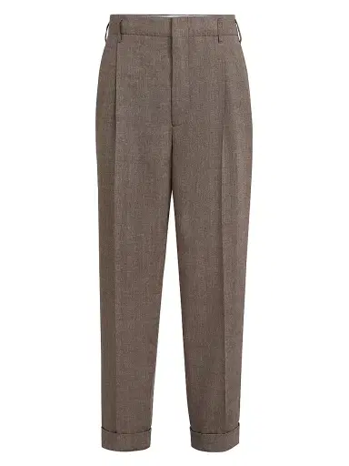 Brunello Cucinelli Men's Linen and Virgin Wool Chevron Trousers with Double Pleats | Thumbnail 1