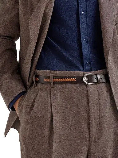 Brunello Cucinelli Men's Leather Braided Pattern Belt | Thumbnail 2 Brunello Cucinelli Men's Leather Braided Pattern Belt | Thumbnail 2