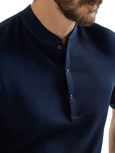 Brunello Cucinelli Men's Cotton Waffle Jersey T-Shirt with Henley Collar - Cobalt - Size Medium | Thumbnail 5 Brunello Cucinelli Men's Cotton Waffle Jersey T-Shirt with Henley Collar - Cobalt - Size Medium | Thumbnail 5