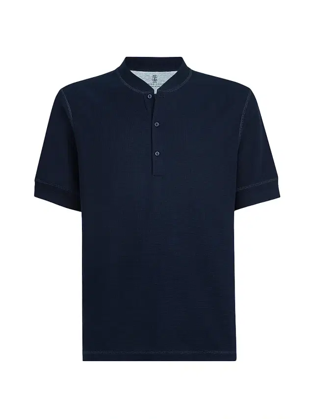 Brunello Cucinelli Men's Cotton Waffle Jersey T-Shirt with Henley Collar - Cobalt