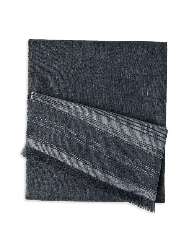 Men's Embroidered Linen Scarf - Anthracite