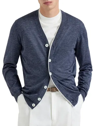 Brunello Cucinelli Men's Cashmere, Silk and Hemp Lightweight Cardigan | Thumbnail 2 Brunello Cucinelli Men's Cashmere, Silk and Hemp Lightweight Cardigan | Thumbnail 2