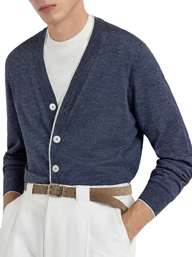 Brunello Cucinelli Men's Cashmere, Silk and Hemp Lightweight Cardigan | Thumbnail 5 Brunello Cucinelli Men's Cashmere, Silk and Hemp Lightweight Cardigan | Thumbnail 5