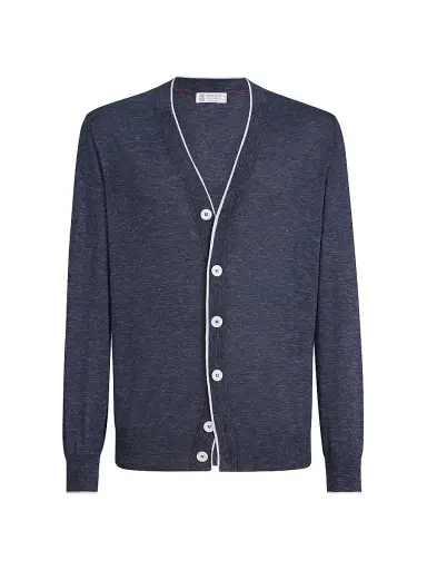 Brunello Cucinelli Men's Cashmere, Silk and Hemp Lightweight Cardigan | Thumbnail 1 Brunello Cucinelli Men's Cashmere, Silk and Hemp Lightweight Cardigan | Thumbnail 1