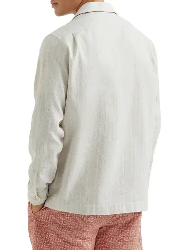 Brunello Cucinelli Men's Cotton and Linen Jacquard Stripe Easy Fit Guayabera Shirt | Thumbnail 3