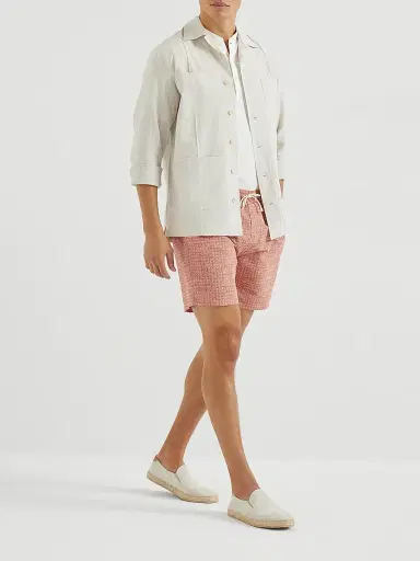 Brunello Cucinelli Men's Cotton and Linen Jacquard Stripe Easy Fit Guayabera Shirt | Thumbnail 6