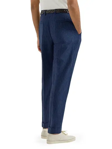 Brunello Cucinelli Men's Wool and Mohair Pinstripe Fresco Pleated Trousers - Blue - Size 38 | Thumbnail 3