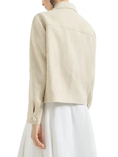Brunello Cucinelli Women's Slubbed Linen, Silk and Hemp Cropped Pea Coat with Monili - Beige - Size 14 | Thumbnail 3 Brunello Cucinelli Women's Slubbed Linen, Silk and Hemp Cropped Pea Coat with Monili - Beige - Size 14 | Thumbnail 3