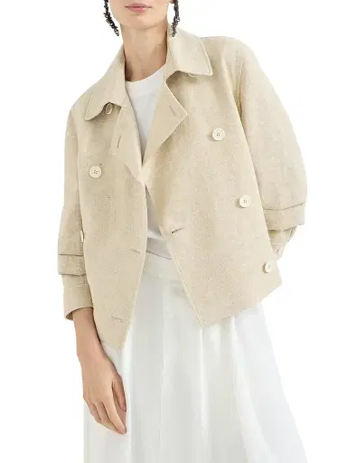 Brunello Cucinelli Women's Slubbed Linen, Silk and Hemp Cropped Pea Coat with Monili - Beige - Size 14 | Thumbnail 5 Brunello Cucinelli Women's Slubbed Linen, Silk and Hemp Cropped Pea Coat with Monili - Beige - Size 14 | Thumbnail 5