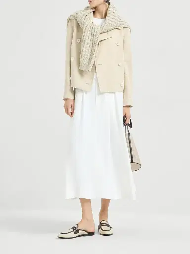 Brunello Cucinelli Women's Slubbed Linen, Silk and Hemp Cropped Pea Coat with Monili - Beige - Size 14 | Thumbnail 6 Brunello Cucinelli Women's Slubbed Linen, Silk and Hemp Cropped Pea Coat with Monili - Beige - Size 14 | Thumbnail 6