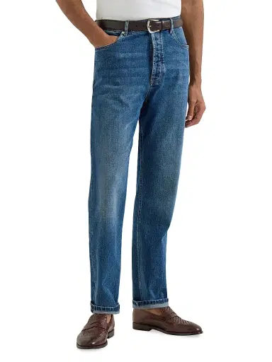 Brunello Cucinelli Men's Comfort Cotton Denim Iconic Fit Five Pocket Jeans - Medium Denim - Size 32 | Thumbnail 2