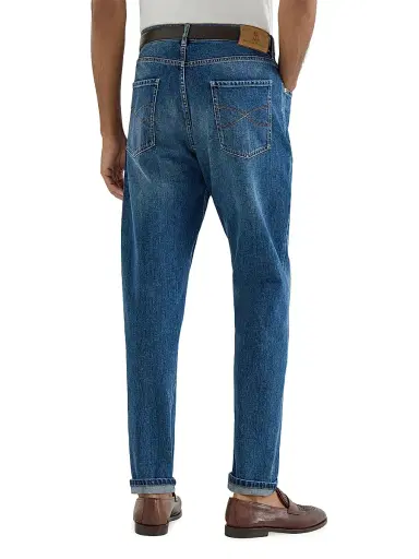 Brunello Cucinelli Men's Comfort Cotton Denim Iconic Fit Five Pocket Jeans - Medium Denim - Size 32 | Thumbnail 3