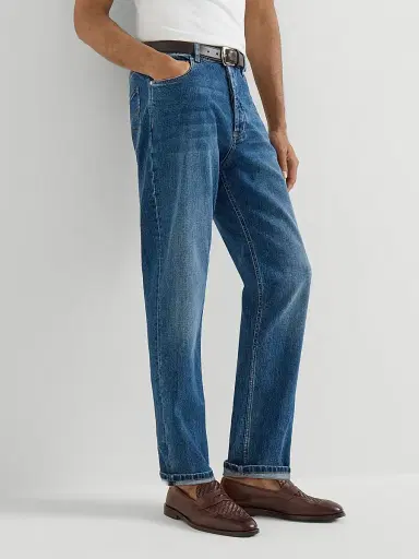 Brunello Cucinelli Men's Comfort Cotton Denim Iconic Fit Five Pocket Jeans - Medium Denim - Size 32 | Thumbnail 5