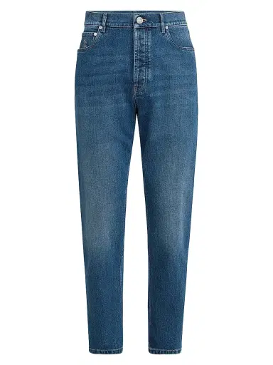Brunello Cucinelli Men's Comfort Cotton Denim Iconic Fit Five Pocket Jeans - Medium Denim - Size 32 | Thumbnail 1