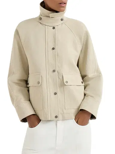 Brunello Cucinelli Women's Linen and Cotton Canvas Outerwear Jacket - Beige - Size 14 | Thumbnail 2 Brunello Cucinelli Women's Linen and Cotton Canvas Outerwear Jacket - Beige - Size 14 | Thumbnail 2