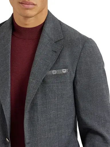 Brunello Cucinelli Men's Silk Pocket Square with Medallion Design - Anthracite | Thumbnail 2 Brunello Cucinelli Men's Silk Pocket Square with Medallion Design - Anthracite | Thumbnail 2