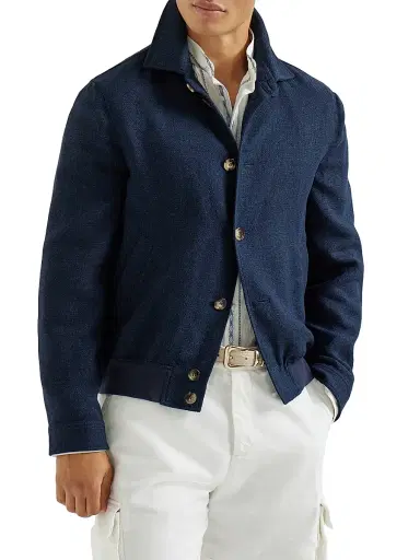 Brunello Cucinelli Men's Silk, Linen and Wool Hopsack Outerwear Jacket - Navy Blue - Size 40 | Thumbnail 2 Brunello Cucinelli Men's Silk, Linen and Wool Hopsack Outerwear Jacket - Navy Blue - Size 40 | Thumbnail 2