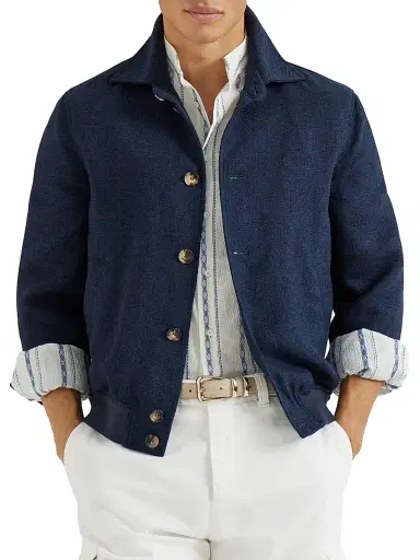 Brunello Cucinelli Men's Silk, Linen and Wool Hopsack Outerwear Jacket | Thumbnail 5