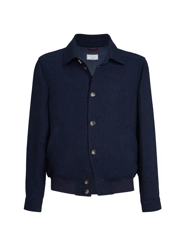 Brunello Cucinelli Men's Silk, Linen and Wool Hopsack Outerwear Jacket - Navy Blue