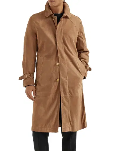 Brunello Cucinelli Men's Suede Unlined Trenchcoat | Thumbnail 2 Brunello Cucinelli Men's Suede Unlined Trenchcoat | Thumbnail 2