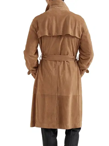Brunello Cucinelli Men's Suede Unlined Trenchcoat | Thumbnail 3 Brunello Cucinelli Men's Suede Unlined Trenchcoat | Thumbnail 3
