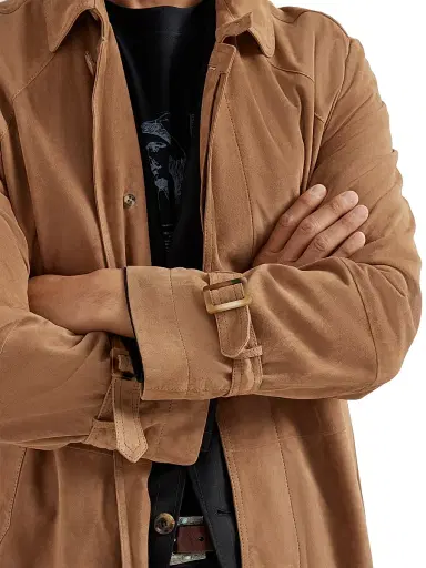Brunello Cucinelli Men's Suede Unlined Trenchcoat | Thumbnail 4 Brunello Cucinelli Men's Suede Unlined Trenchcoat | Thumbnail 4