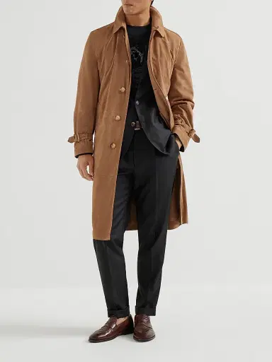 Brunello Cucinelli Men's Suede Unlined Trenchcoat | Thumbnail 6 Brunello Cucinelli Men's Suede Unlined Trenchcoat | Thumbnail 6