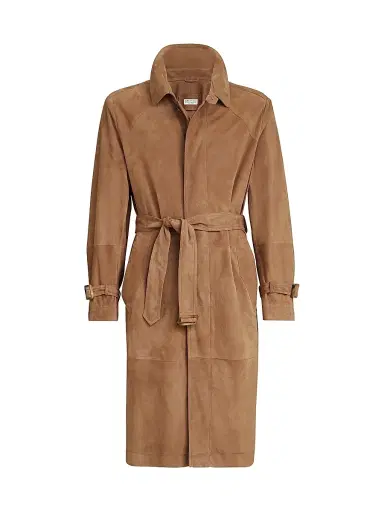 Brunello Cucinelli Men's Suede Unlined Trenchcoat | Thumbnail 1 Brunello Cucinelli Men's Suede Unlined Trenchcoat | Thumbnail 1