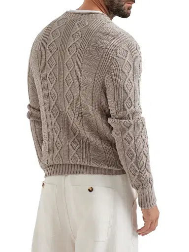 Brunello Cucinelli Men's Cotton Fisherman's Cable Sweater - Brown - Size 38 | Thumbnail 3 Brunello Cucinelli Men's Cotton Fisherman's Cable Sweater - Brown - Size 38 | Thumbnail 3