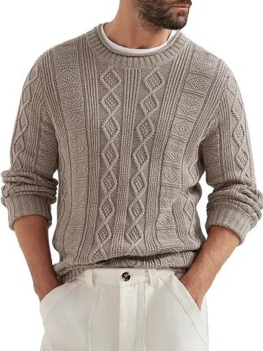 Brunello Cucinelli Men's Cotton Fisherman's Cable Sweater - Brown - Size 38 | Thumbnail 5 Brunello Cucinelli Men's Cotton Fisherman's Cable Sweater - Brown - Size 38 | Thumbnail 5