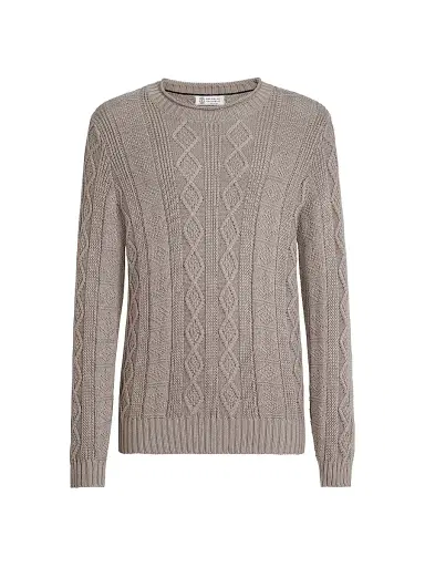 Brunello Cucinelli Men's Cotton Fisherman's Cable Sweater - Brown - Size 38 | Thumbnail 1 Brunello Cucinelli Men's Cotton Fisherman's Cable Sweater - Brown - Size 38 | Thumbnail 1